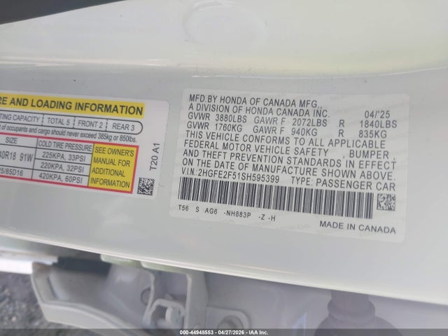 Honda Civic Sport 2025 2HGFE2F51SH595399 Image 9