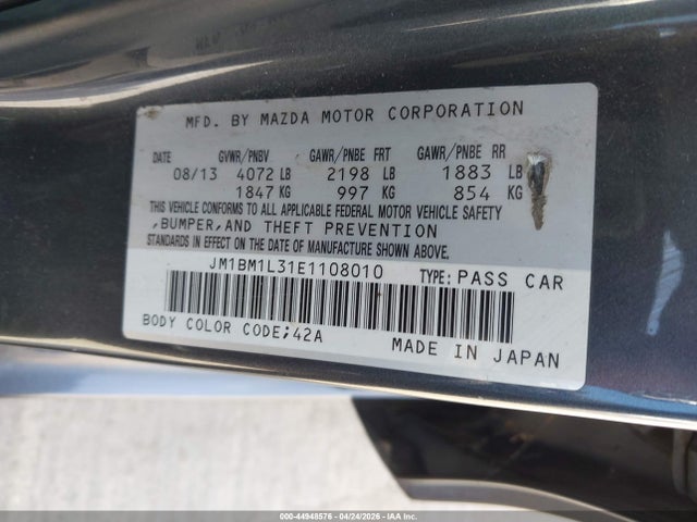 44948576 :رقم المزاد ، JM1BM1L31E1108010 vin ، 2014 Mazda Mazda3 S Touring مزاد بيع