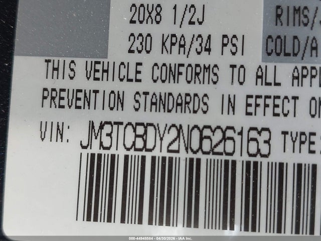 Aukcja sprzedaży 2022 Mazda Cx-9 Grand Touring, vin: JM3TCBDY2N0626163, numer aukcji: 44948584