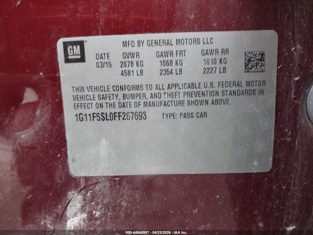Aukcja sprzedaży 2015 Chevrolet Malibu 1lz, vin: 1G11F5SL0FF267693, numer aukcji: 44948587
