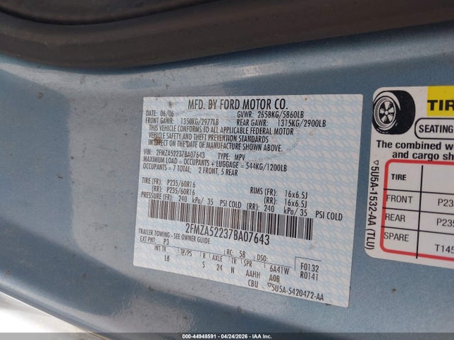 Продаж на аукціоні авто 2007 Ford Freestar Sel, vin: 2FMZA52237BA07643, номер лоту: 44948591