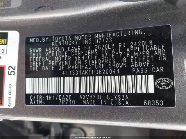 Продаж на аукціоні авто 2023 Toyota Camry Se Hybrid, vin: 4T1S31AK5PU620041, номер лоту: 44948594