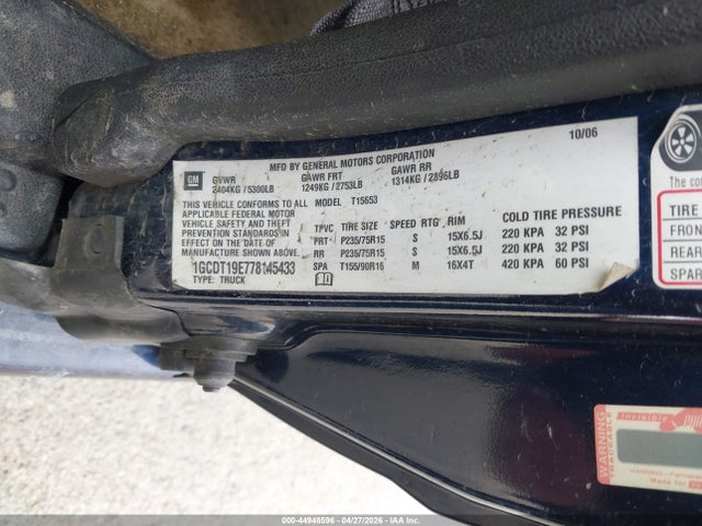 Продажа на аукционе авто 2007 Chevrolet Colorado Lt, vin: 1GCDT19E778145433, номер лота: 44948596