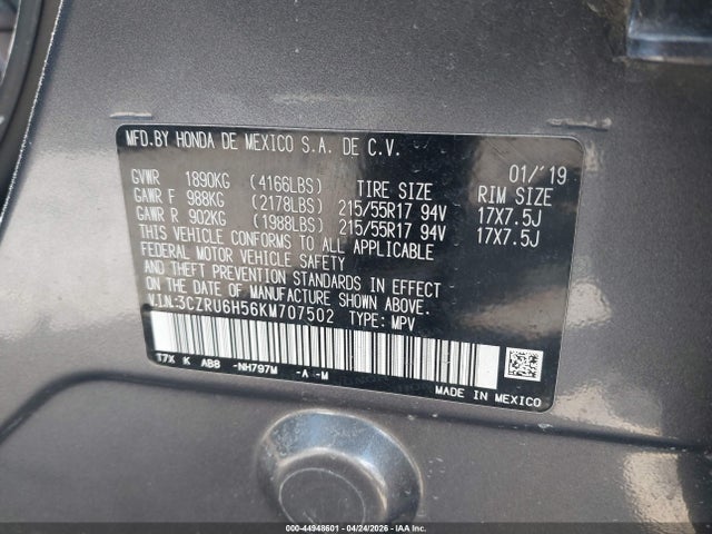 Продаж на аукціоні авто 2019 Honda Hr-v Ex, vin: 3CZRU6H56KM707502, номер лоту: 44948601