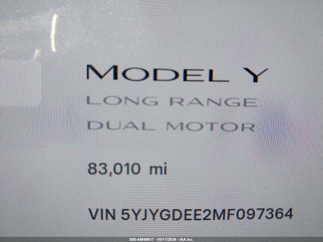 Aukcja sprzedaży 2021 Tesla Model Y Long Range Dual Motor All-wheel Drive, vin: 5YJYGDEE2MF097364, numer aukcji: 44948617
