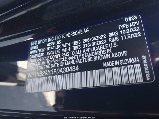 Продаж на аукціоні авто 2023 Porsche Cayenne Coupe S/s Platinum Edition, vin: WP1BB2AY3PDA30484, номер лоту: 44948619