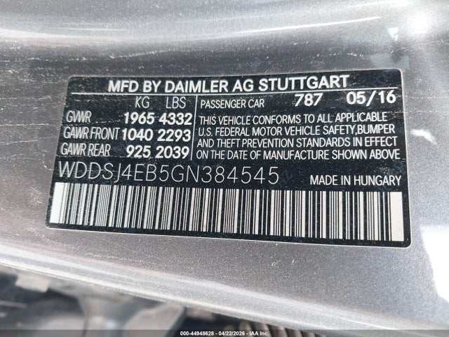Aukcja sprzedaży 2016 Mercedes-benz Cla 250, vin: WDDSJ4EB5GN384545, numer aukcji: 44948628