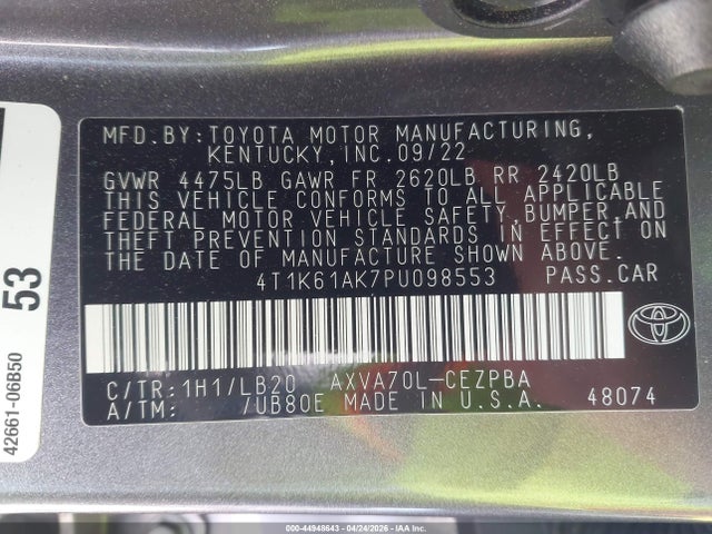 Aukcja sprzedaży 2023 Toyota Camry Xse, vin: 4T1K61AK7PU098553, numer aukcji: 44948643