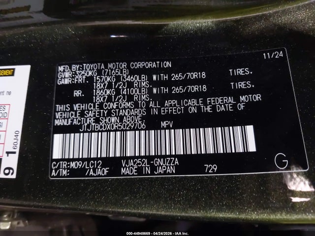Aukcja sprzedaży 2024 Lexus Gx 550 Overtrail, vin: JTJTBCDX0R5029706, numer aukcji: 44948669