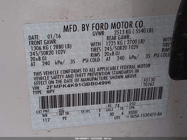 Ford Edge Titanium 2016 2FMPK4K91GBB04996 Image 9