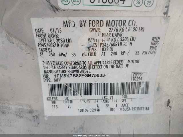Ford Explorer 2015 1FM5K7B82FGB75633 Image 9