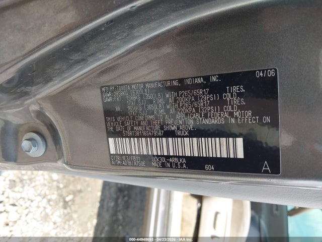 2006 Toyota Tundra Ltd V8 მანქანა იყიდება აუქციონზე, vin: 5TBRT38116S479587, აუქციონის ნომერი: 44948693