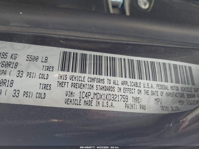 Продаж на аукціоні авто 2019 Jeep Cherokee Limited 4x4, vin: 1C4PJMDX1KD321759, номер лоту: 44948717