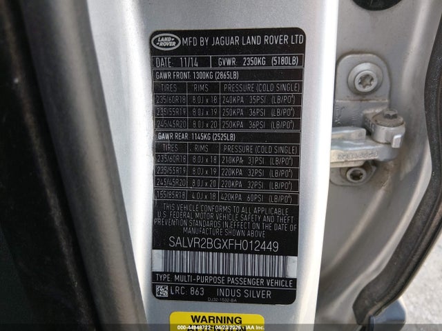 SALVR2BGXFH012449 Land Rover Range Rover Evoque Pure