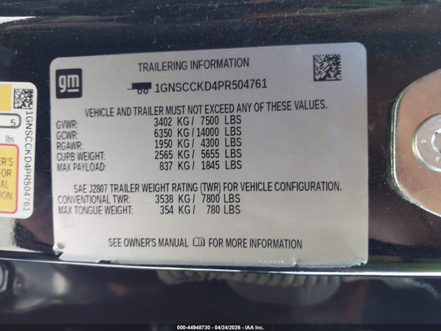 1GNSCCKD4PR504761 Chevrolet Suburban 2wd Lt