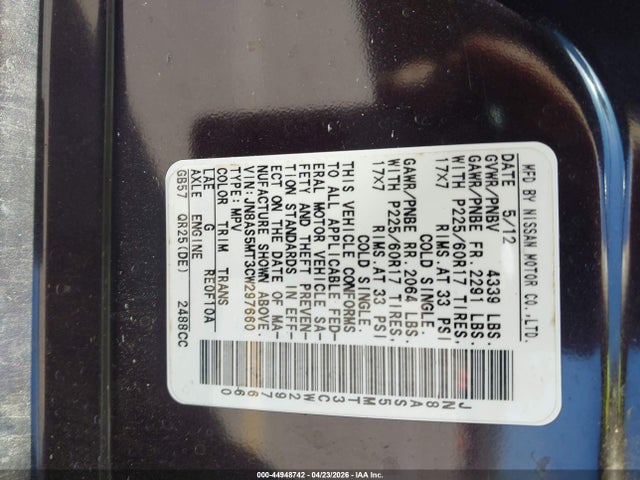 Aukcja sprzedaży 2012 Nissan Rogue Sv, vin: JN8AS5MT3CW297660, numer aukcji: 44948742