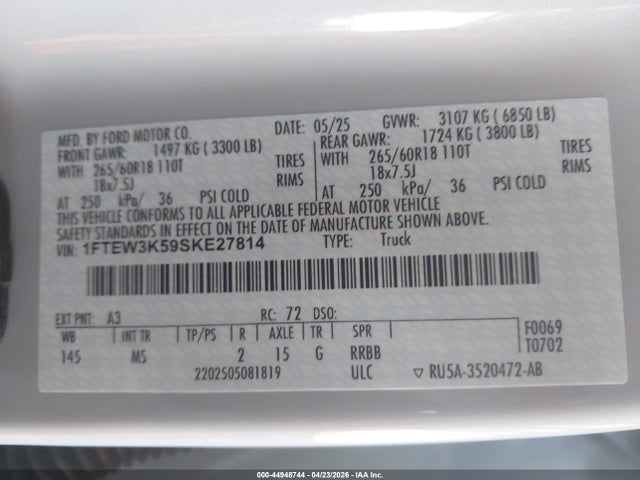 Ford F-150 Xlt 2025 1FTEW3K59SKE27814 Image 9