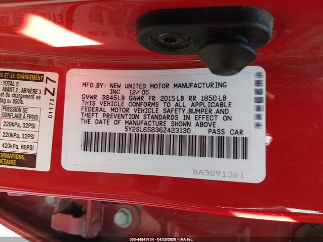 44948754 :رقم المزاد ، 5Y2SL65836Z423130 vin ، 2006 Pontiac Vibe مزاد بيع