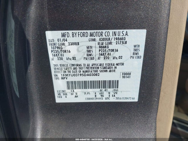 Продажа на аукционе авто 2005 Ford Escape Xlt, vin: 1FMYU03195DA03082, номер лота: 44948755