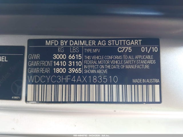 44948763 :رقم المزاد ، WDCYC3HF4AX183510 vin ، 2010 Mercedes-benz G 550 4matic مزاد بيع