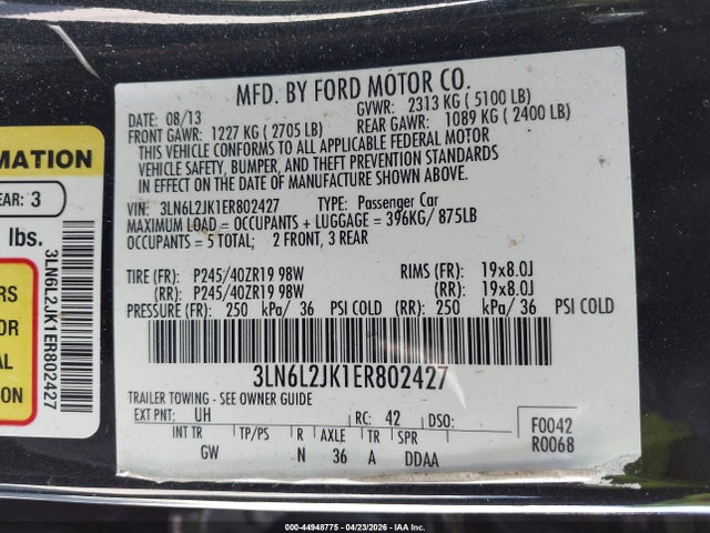 Lincoln MKZ 2014 3LN6L2JK1ER802427 Image 9