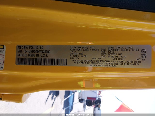 1C4HJXDG4MW725250 Jeep Wrangler Unlimited Sport 4x4
