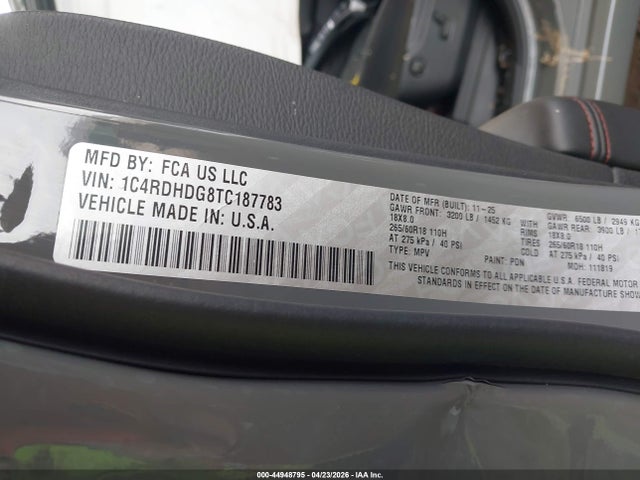 Продажа на аукционе авто 2026 Dodge Durango Gt Rwd, vin: 1C4RDHDG8TC187783, номер лота: 44948795