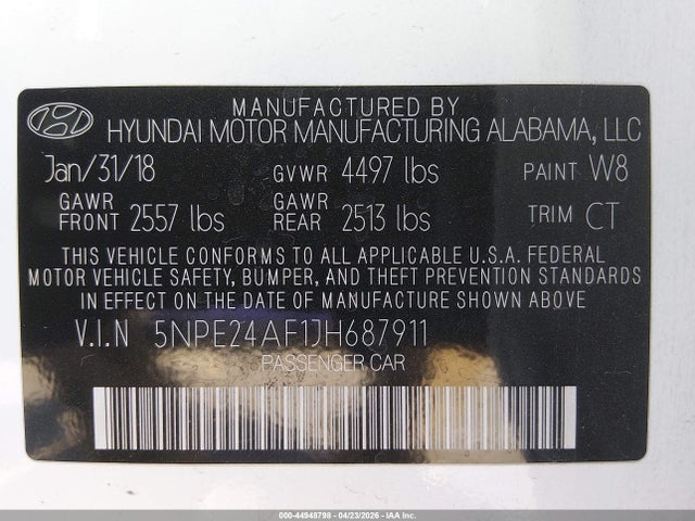 5NPE24AF1JH687911 Hyundai SONATA SE