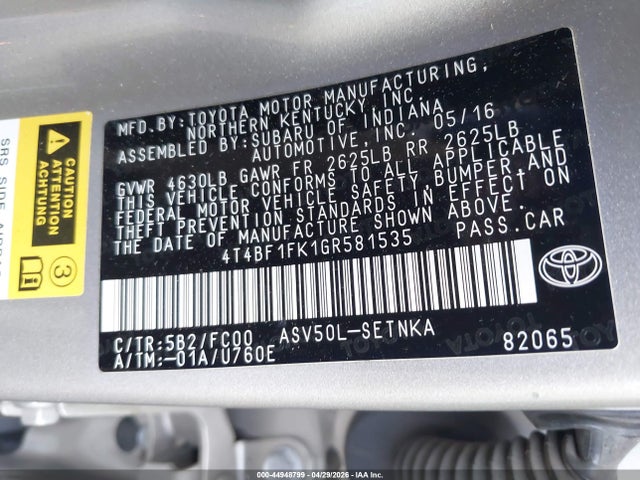 Toyota CAMRY LE 2016 4T4BF1FK1GR581535 Image 9