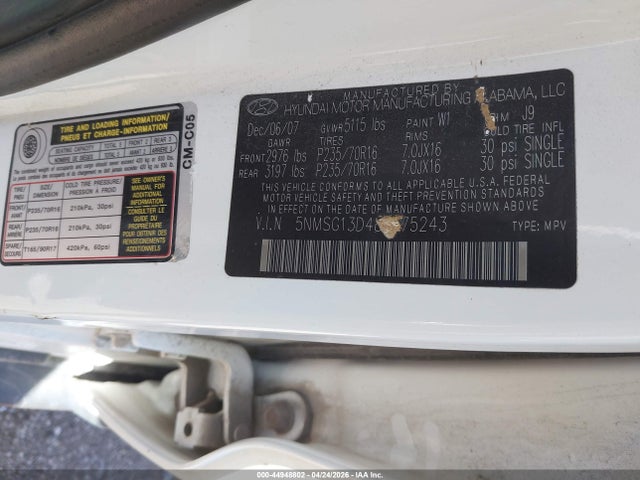 44948802 :رقم المزاد ، 5NMSG13D48H175243 vin ، 2008 Hyundai Santa Fe Gls مزاد بيع