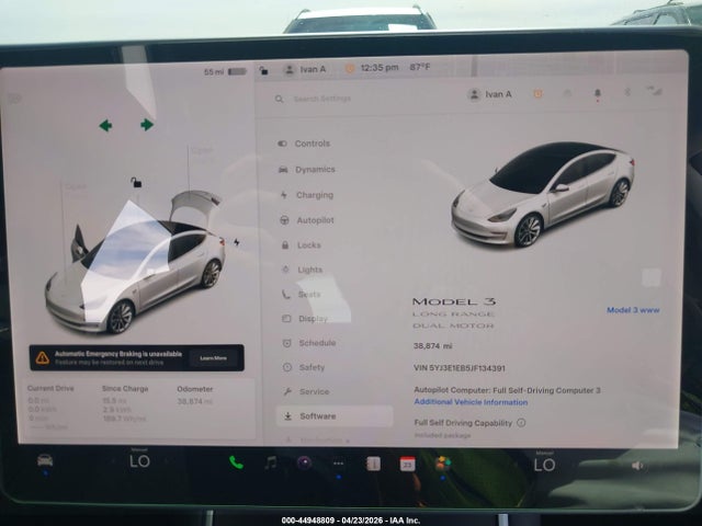 44948809 :رقم المزاد ، 5YJ3E1EB5JF134391 vin ، 2018 Tesla Model 3 Long Range/performance مزاد بيع