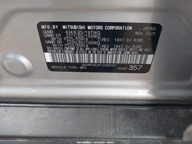Продажа на аукционе авто 2026 Mitsubishi Outlander Sport 2.0 Es/2.0 Le/2.0 Ralliart/2.0 S/2.0 Se/2.0 Trail Edition, vin: JA4ARUAU9TU006597, номер лота: 44948813