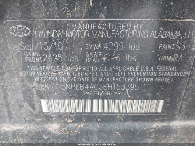 Продажа на аукционе авто 2011 Hyundai Sonata Gls, vin: 5NPEB4AC3BH153395, номер лота: 44948815