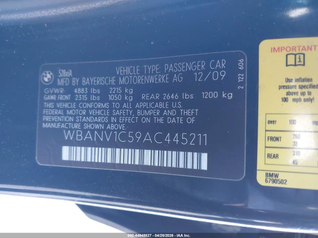 Продаж на аукціоні авто 2010 Bmw 528i Xdrive, vin: WBANV1C59AC445211, номер лоту: 44948827