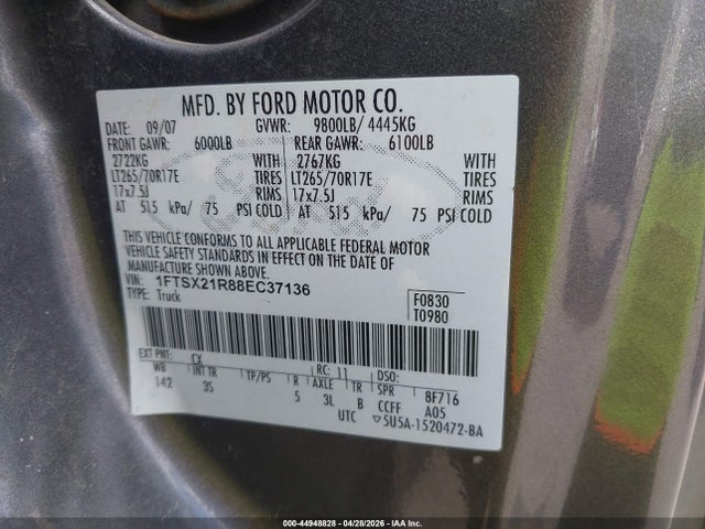 Aukcja sprzedaży 2008 Ford F-250 Xlt, vin: 1FTSX21R88EC37136, numer aukcji: 44948828