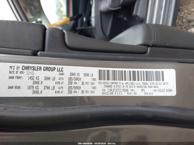 Aukcja sprzedaży 2012 Jeep Grand Cherokee Overland, vin: 1C4RJFCG7CC176546, numer aukcji: 44948856