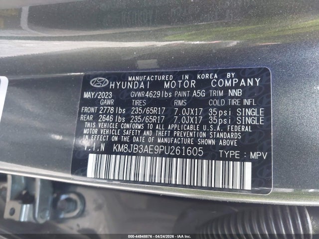 2023 Hyundai Tucson Sel მანქანა იყიდება აუქციონზე, vin: KM8JB3AE9PU261605, აუქციონის ნომერი: 44948876