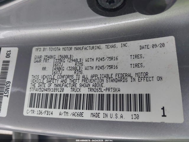 2021 Toyota Tacoma Sr მანქანა იყიდება აუქციონზე, vin: 5TFAX5GN4MX189120, აუქციონის ნომერი: 44948879