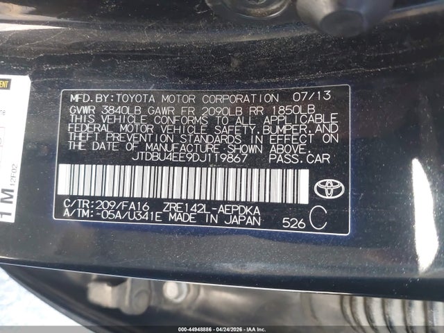 Aukcja sprzedaży 2013 Toyota Corolla L, vin: JTDBU4EE9DJ119867, numer aukcji: 44948886