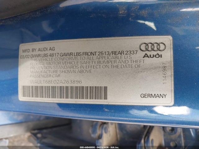 Aukcja sprzedaży 2002 Audi A4 3.0, vin: WAULT68E02A263896, numer aukcji: 44948895