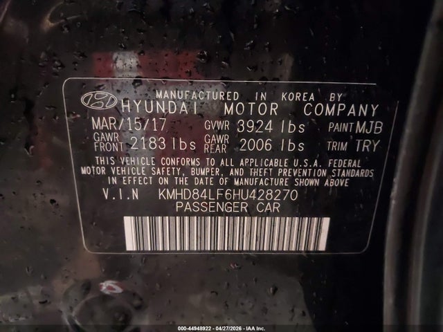 Aukcja sprzedaży 2017 Hyundai Elantra Value Edition, vin: KMHD84LF6HU428270, numer aukcji: 44948922