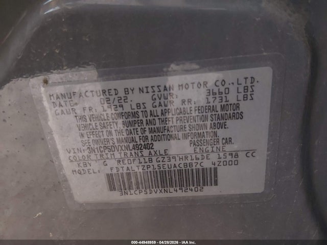 Aukcja sprzedaży 2022 Nissan Kicks Sr Xtronic Cvt, vin: 3N1CP5DVXNL492402, numer aukcji: 44948959