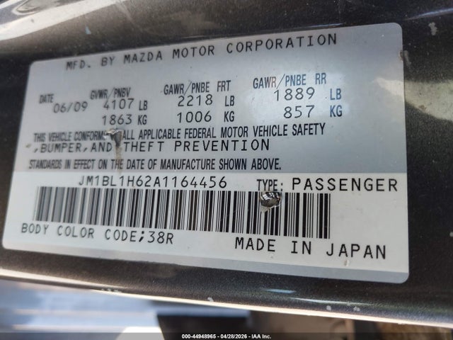 Продаж на аукціоні авто 2010 Mazda Mazda3 S Grand Touring, vin: JM1BL1H62A1164456, номер лоту: 44948965