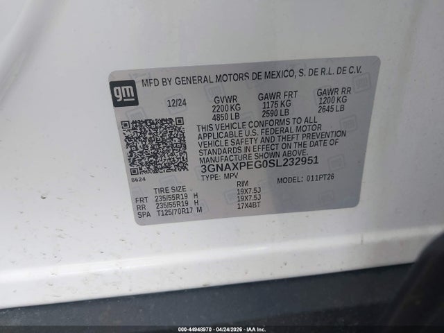 Продажа на аукционе авто 2025 Chevrolet Equinox Awd Lt, vin: 3GNAXPEG0SL232951, номер лота: 44948970