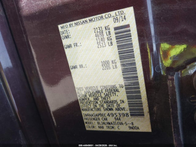 Nissan Maxima 3.5 Sv 2014 1N4AA5AP9EC495398 Image 9