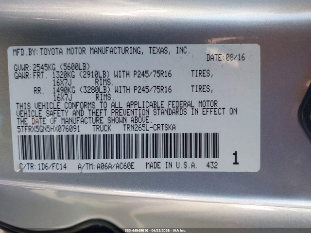 Aukcja sprzedaży 2017 Toyota Tacoma Sr5, vin: 5TFRX5GN5HX076091, numer aukcji: 44949010