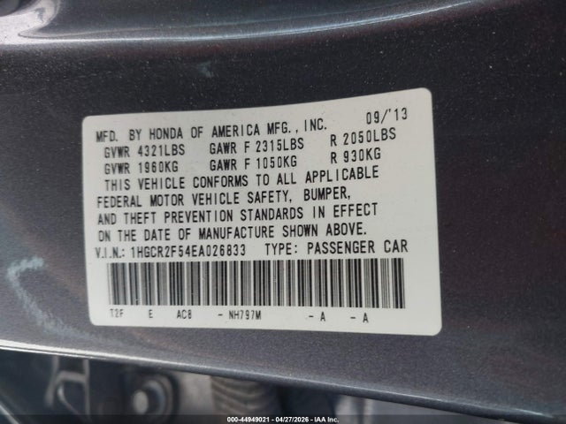 Honda Accord Sport 2014 1HGCR2F54EA026833 Image 9