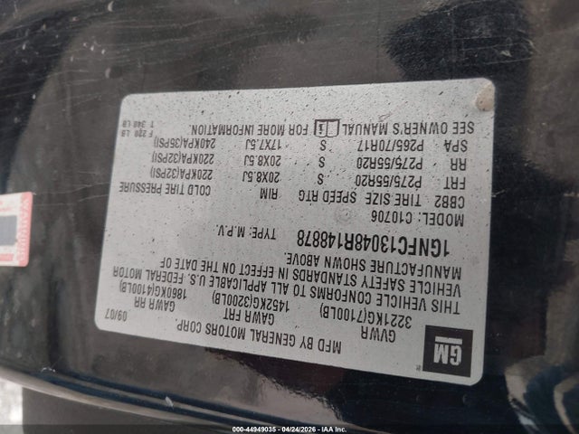44949035 :رقم المزاد ، 1GNFC13048R148878 vin ، 2008 Chevrolet Tahoe Lt مزاد بيع
