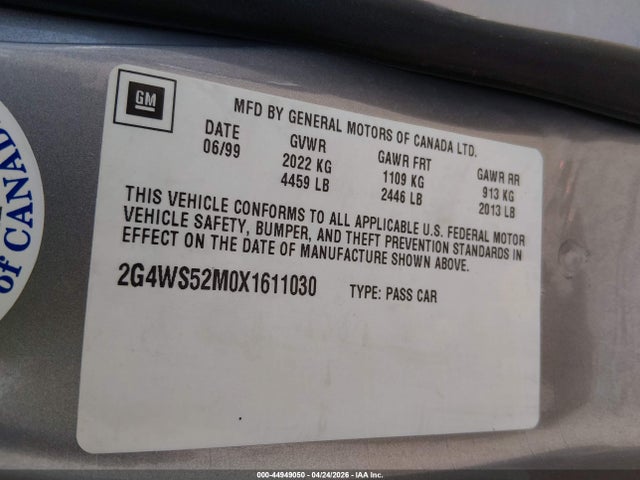 Aukcja sprzedaży 1999 Buick Century Custom, vin: 2G4WS52M0X1611030, numer aukcji: 44949050