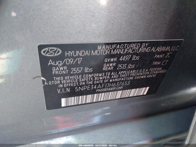 5NPE34AF1JH637653 Hyundai SONATA SEL